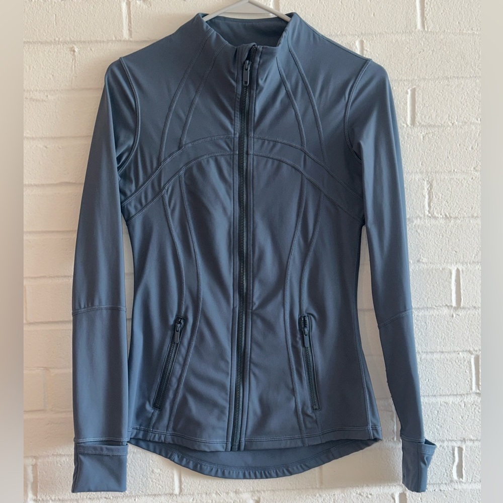 Blue Utility Jacket with High Collar and Slim Fit